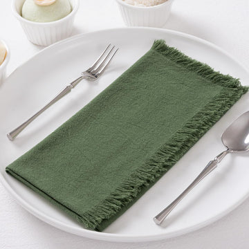 Olive Green Summer Fall Linen Reusable Cloth Napkins Set of 12