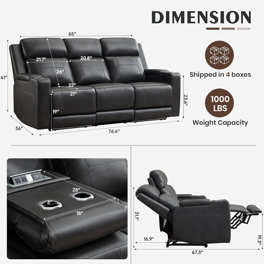 Power Reclining Sofa with Adjustable Headrest