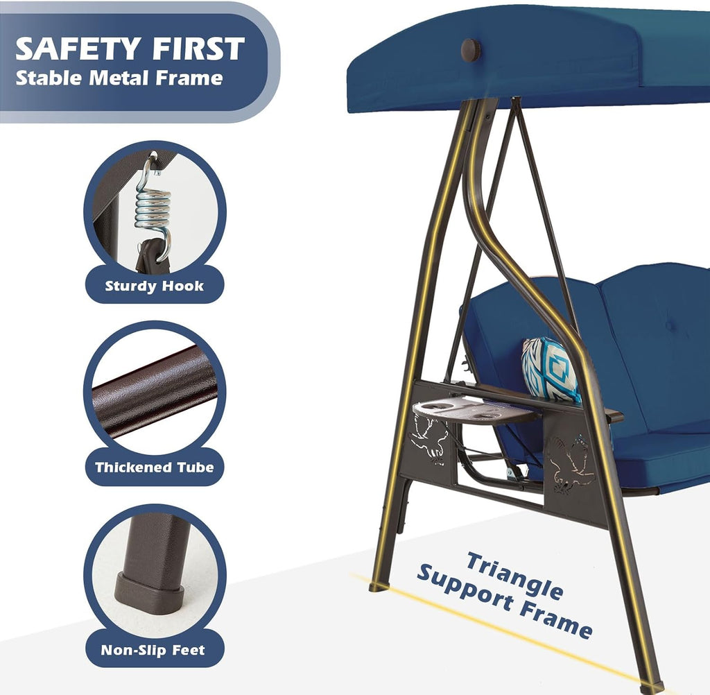 3-Seat Outdoor Porch Swing with Stand, Patio Swing with Canopy, 2 in 1 Porch Swing Bed & Patio Swing Chair for Adult