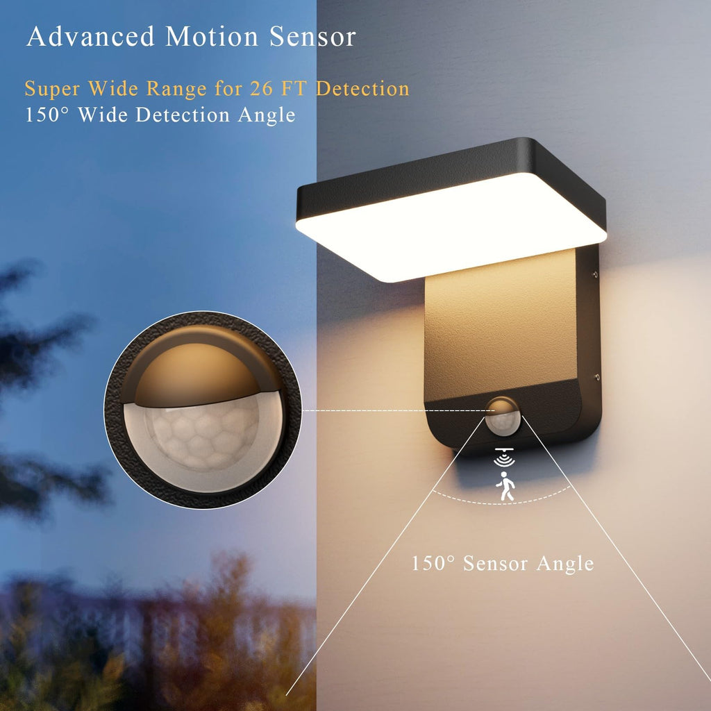 2 Pack Motion Sensor Outdoor Wall Light, Modern LED Black Motion Outdoor Light IP65 Waterproof Exterior Wall Sconces