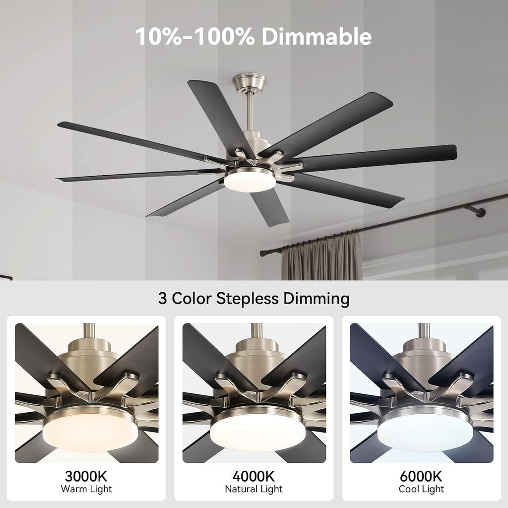 Smart Ceiling Fans with Lights, 52'' Ceiling Fan with Light and Remote, Work with Alexa/Google