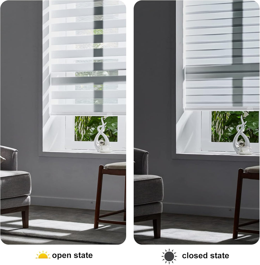 Custom Size Cordless Zebra Blinds for Windows Free-Stop Roller Windows Shades Dual Layer Light Control for Day and