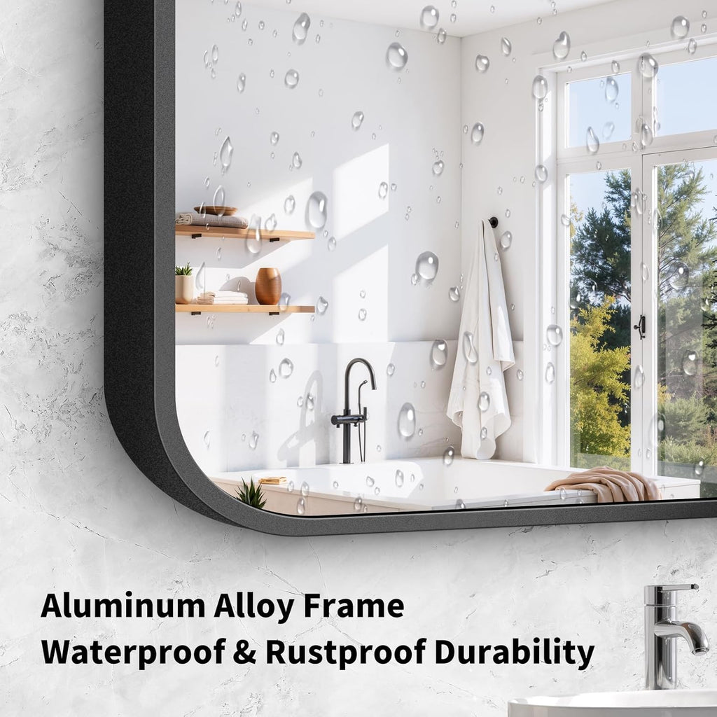 Black Framed Bathroom Mirror - 30x60 Inch Shatterproof Tempered Glass Vanity Mirror Sink, Wall Mounted with Matte