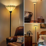 Floor Lamp with Stained Glass Shade, Vintage Style Torchiere Standing Lamp, Tall Pole Lamp with Foot Switch