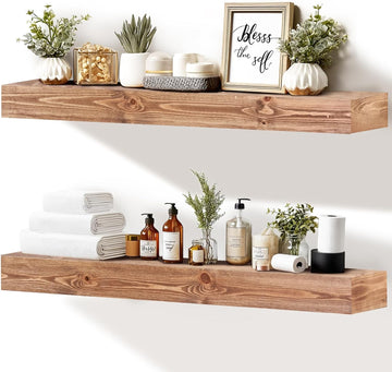 Floating Shelves, 36 x 7 Inch Fireplace Mantel, Set of 2, Wood | Rustic Finish, Mounting Hardware Included, Easy Wall