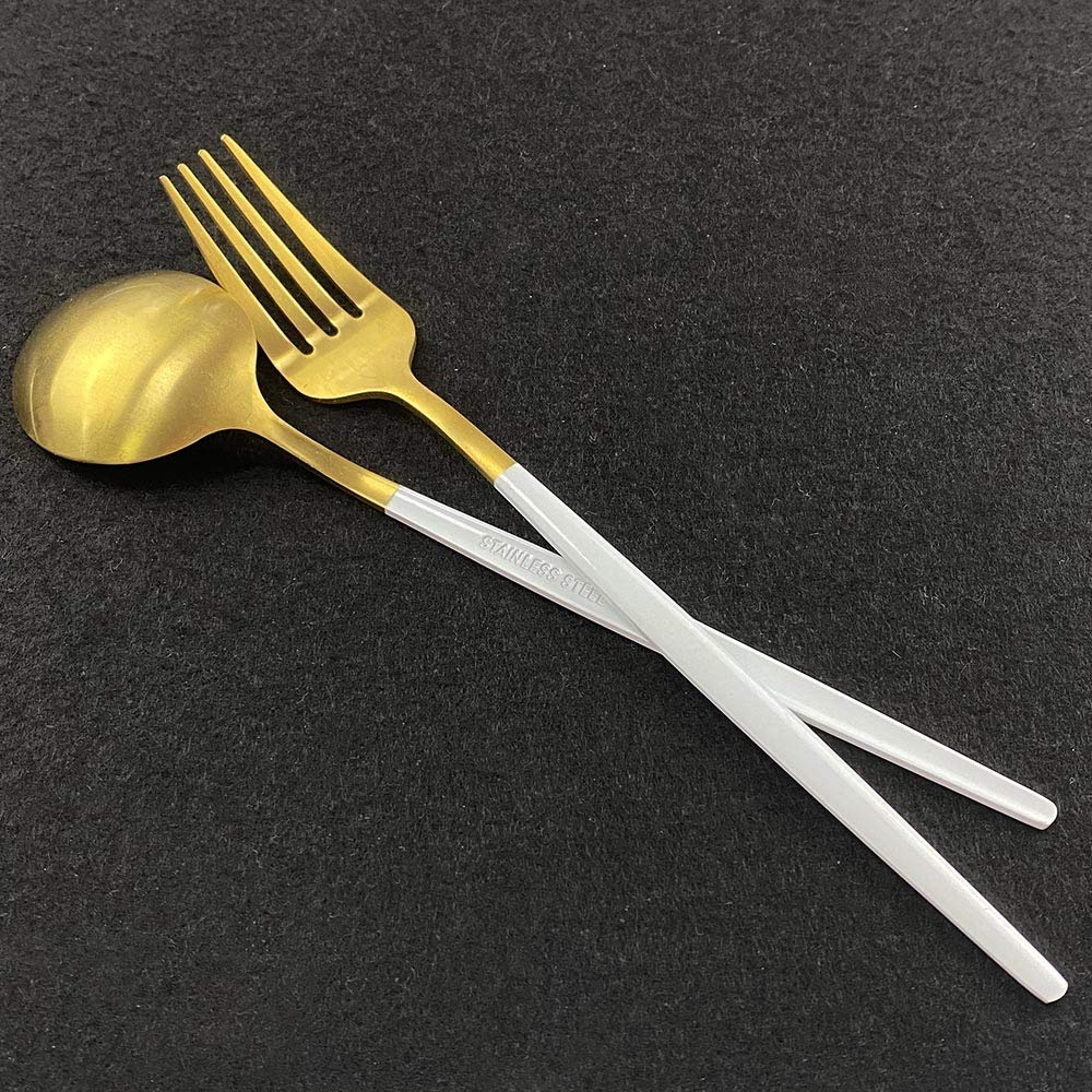 White Handle Gold Spoon Flatware, Matte Silverware Sets, 36-pieces Elegant Cute 18/10 Stainless Steel Silverware Set