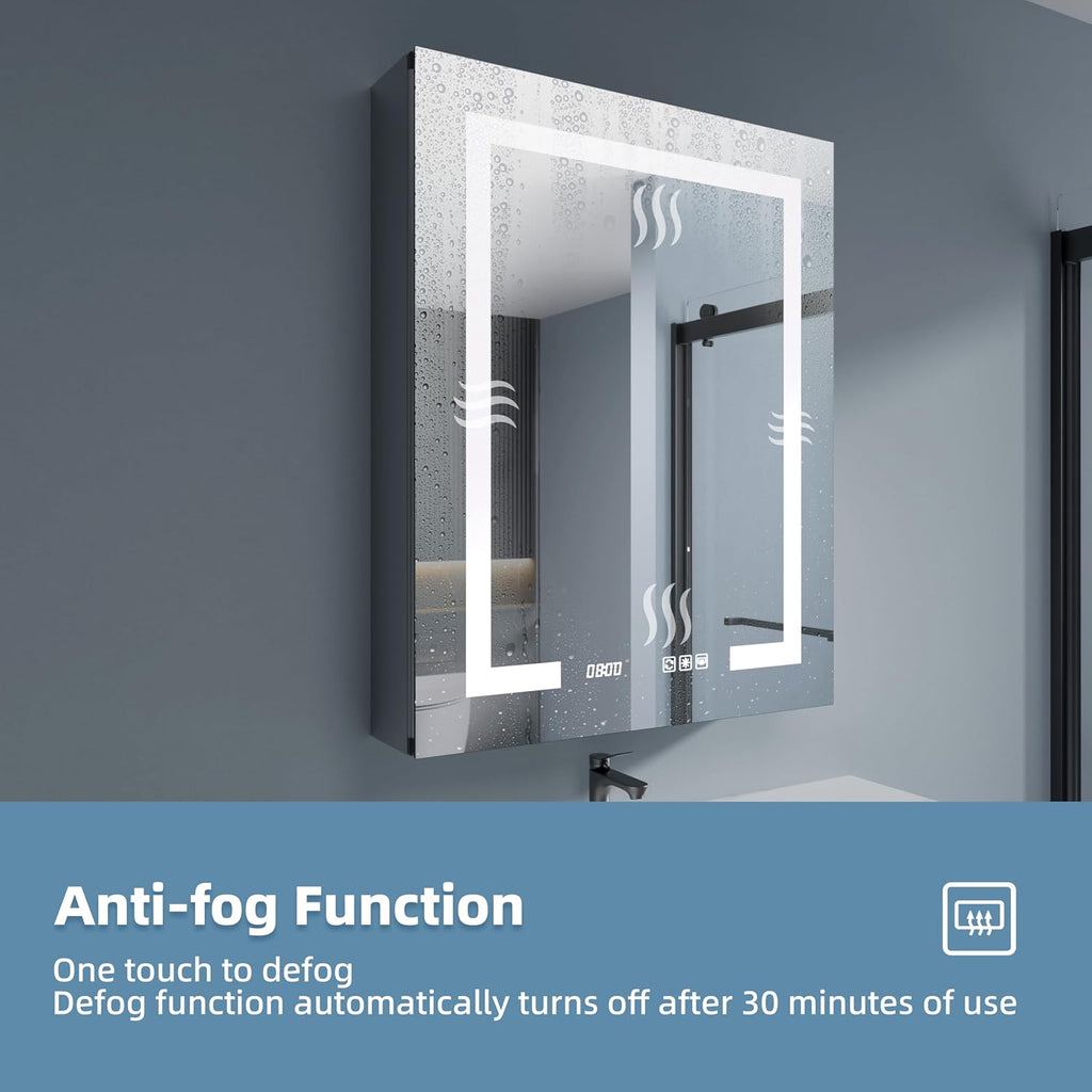 LED Medicine Cabinet 24x30 Anti-Fog Mirror Dimmable Recessed Mount | 3 Color Dimmable LED. Time Temp Display.