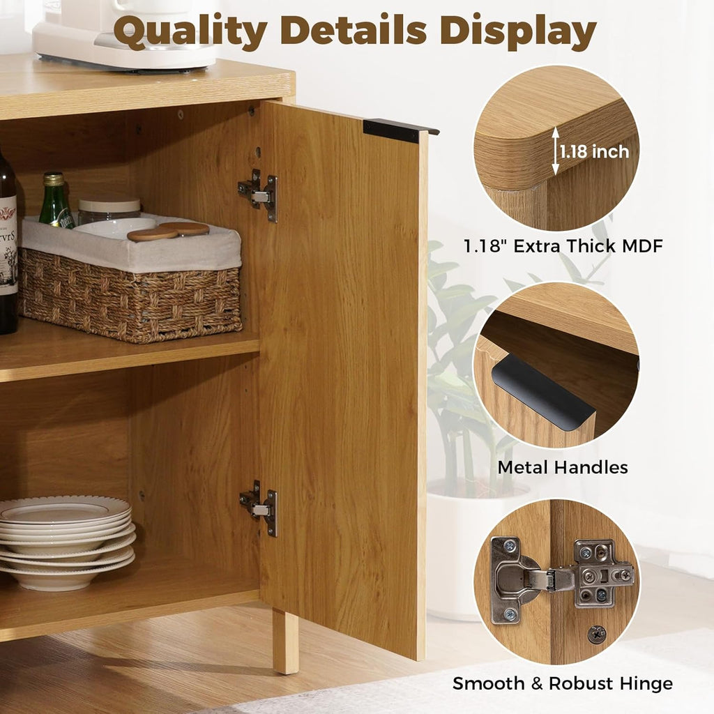 31.5'' Sideboard Buffet Cabinet with Storage Fluted Sideboard Buffet with Adjustable Shelves Coffee Bar Console Table