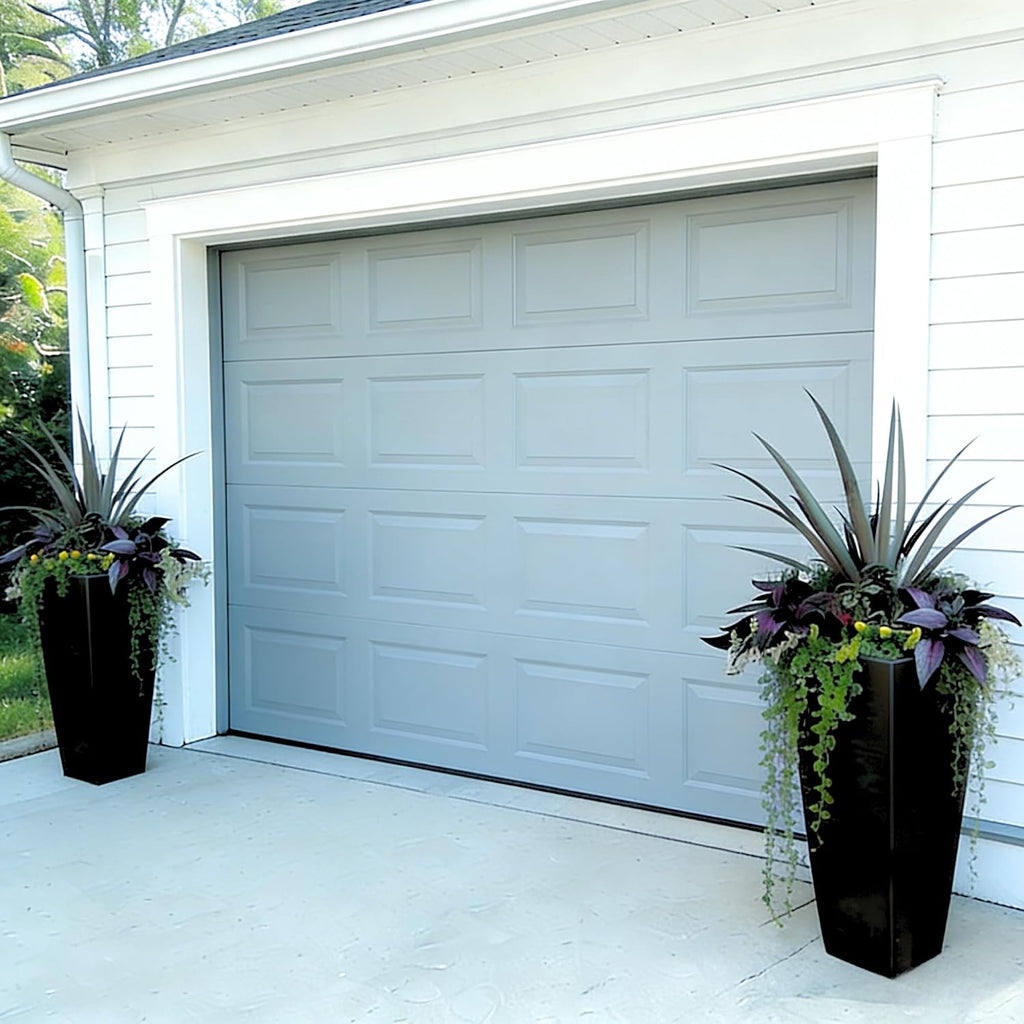 27 Inch Tall Planters Set of 2, Black Outdoor Planters | Weather resistant design with drainage hole and rubber plug