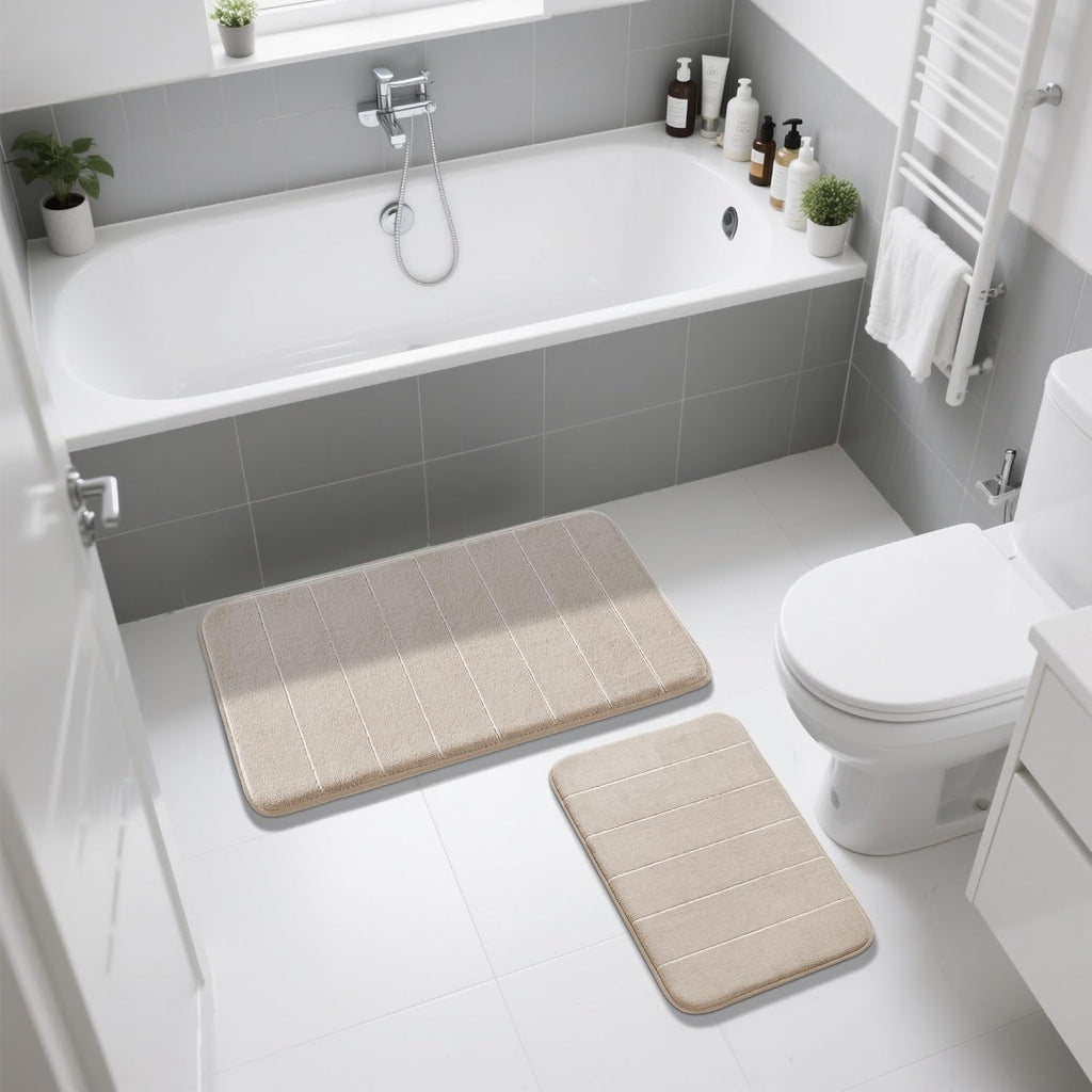 Memory Foam Bathroom Rugs Sets 2 Piece - Super Soft Absorbent Quick Dry Bath Mat Set, Machine Washable Non Slip Floor