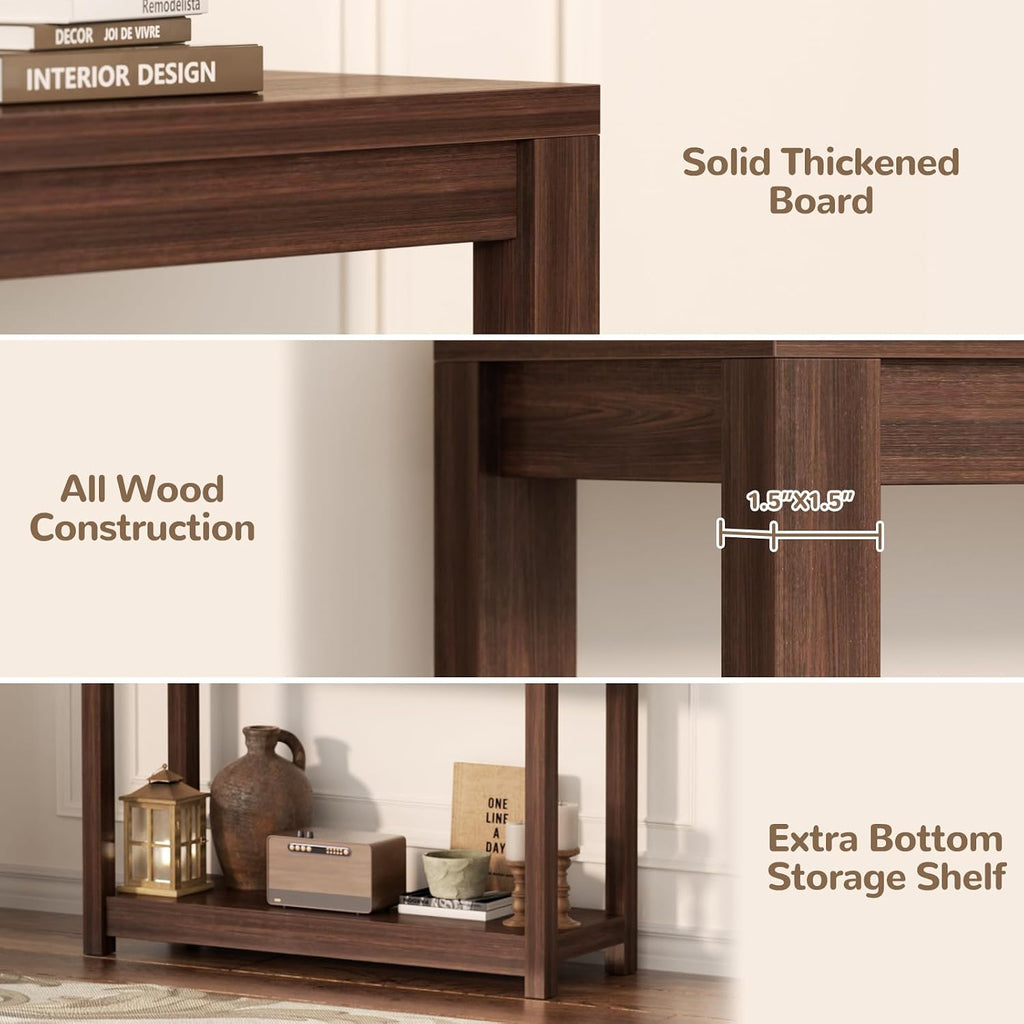 Small Farmhouse Wood Entryway Table Narrow Console Table with Storage Behind Couch Sofa Table with Shelves Entry Way