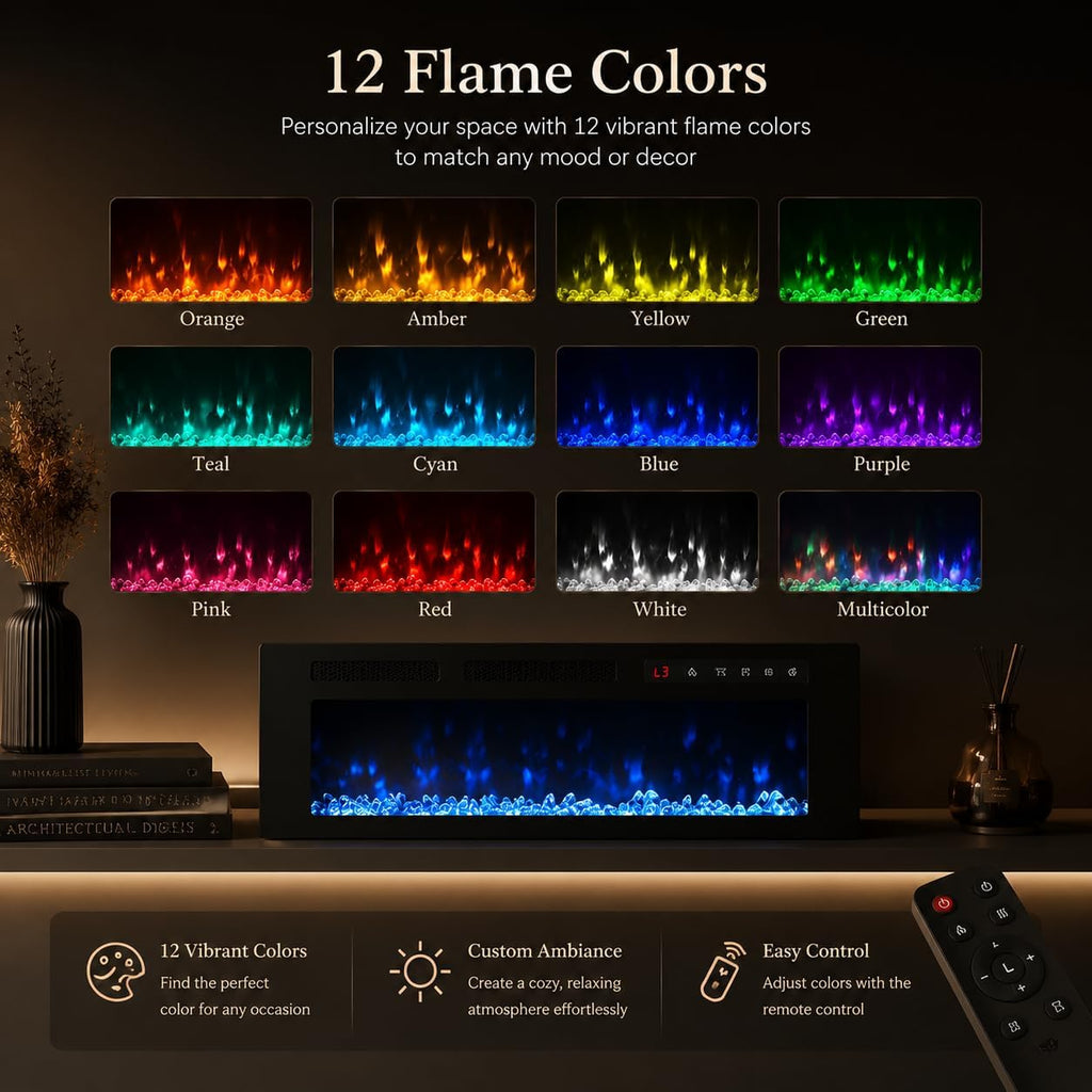 70" Fireplace TV Stand for TVs Up to 80",Entertainment Center with 36" Electric Fireplace and 12 Colors LED