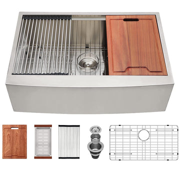 33 Farmhouse Sink Stainless Steel Apron Front Ledge Workstation Deep Single Bowl 16 Gauge Stainless Steel Kitchen