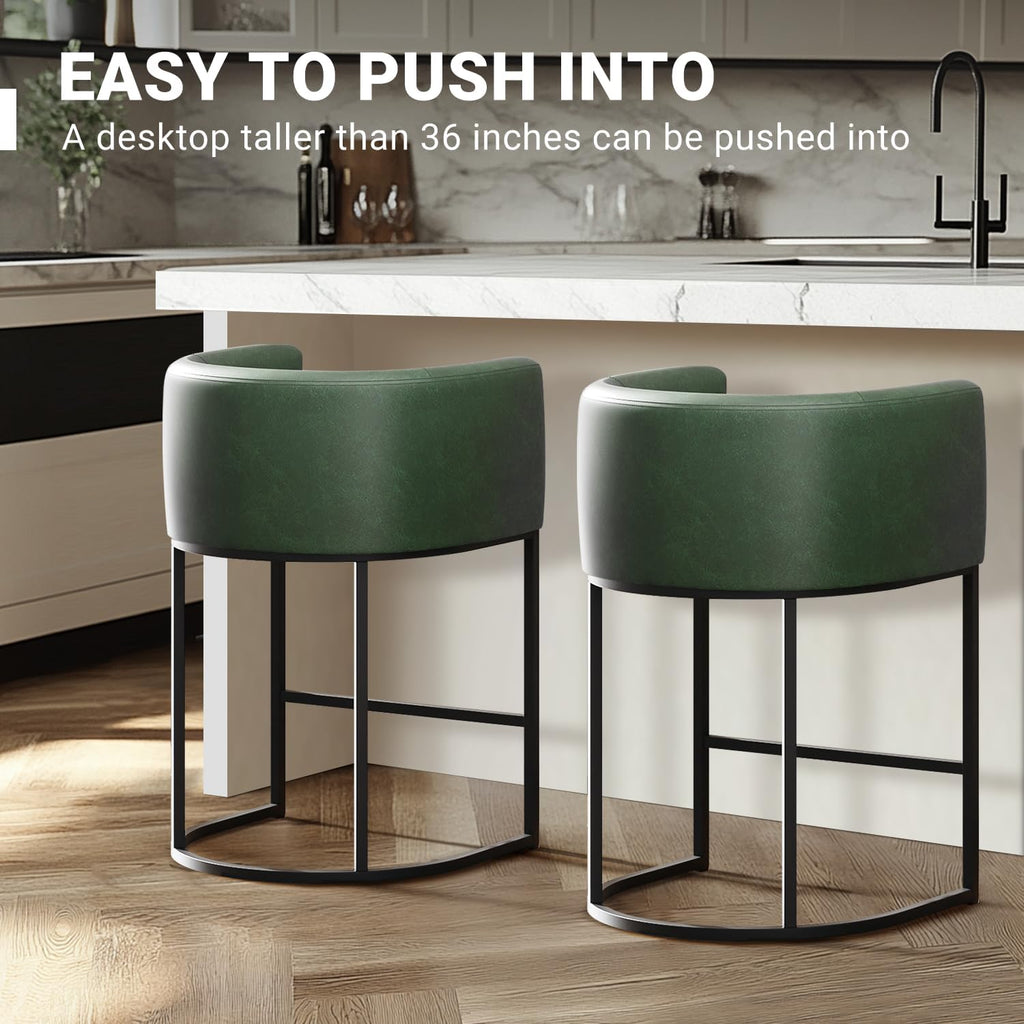 26" H Counter Height Bar Stools Set of 4, Modern Barrel Counter Stools with Backrest and Arms, Faux Leather