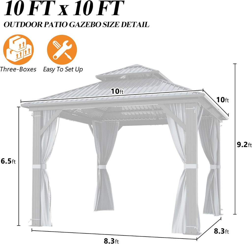 10'x10' Outdoor Hardtop Gazebo with Double Roof