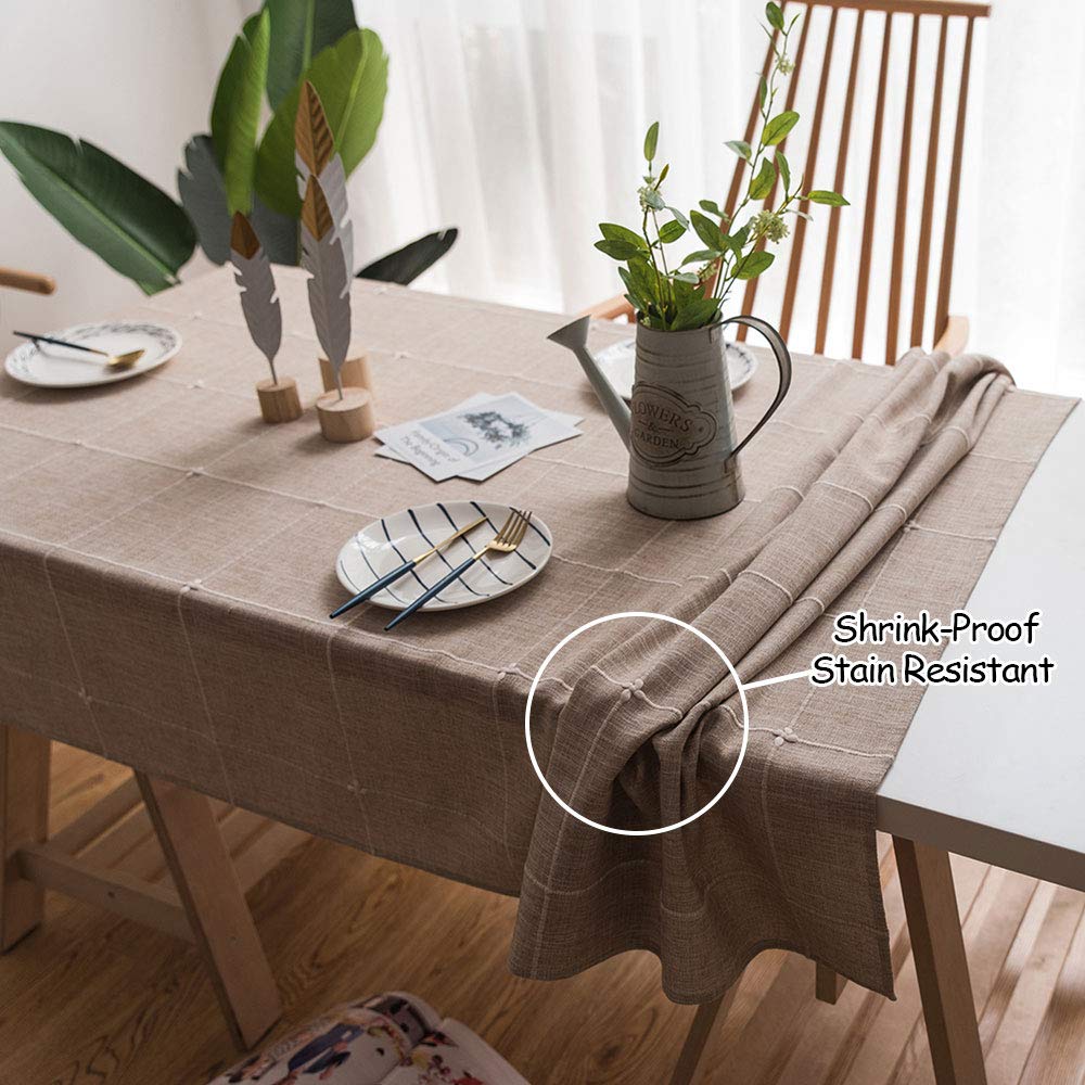 Farmhouse Table Cloth Rectangle, 52 x 70 Inch Solid Embroidery Lattice Tablecloth Linen Dining Table Cover Holiday
