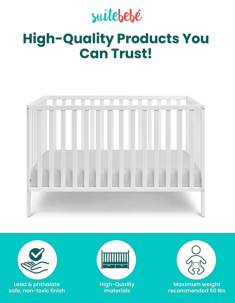 3 in 1 Convertible Baby Crib, White
