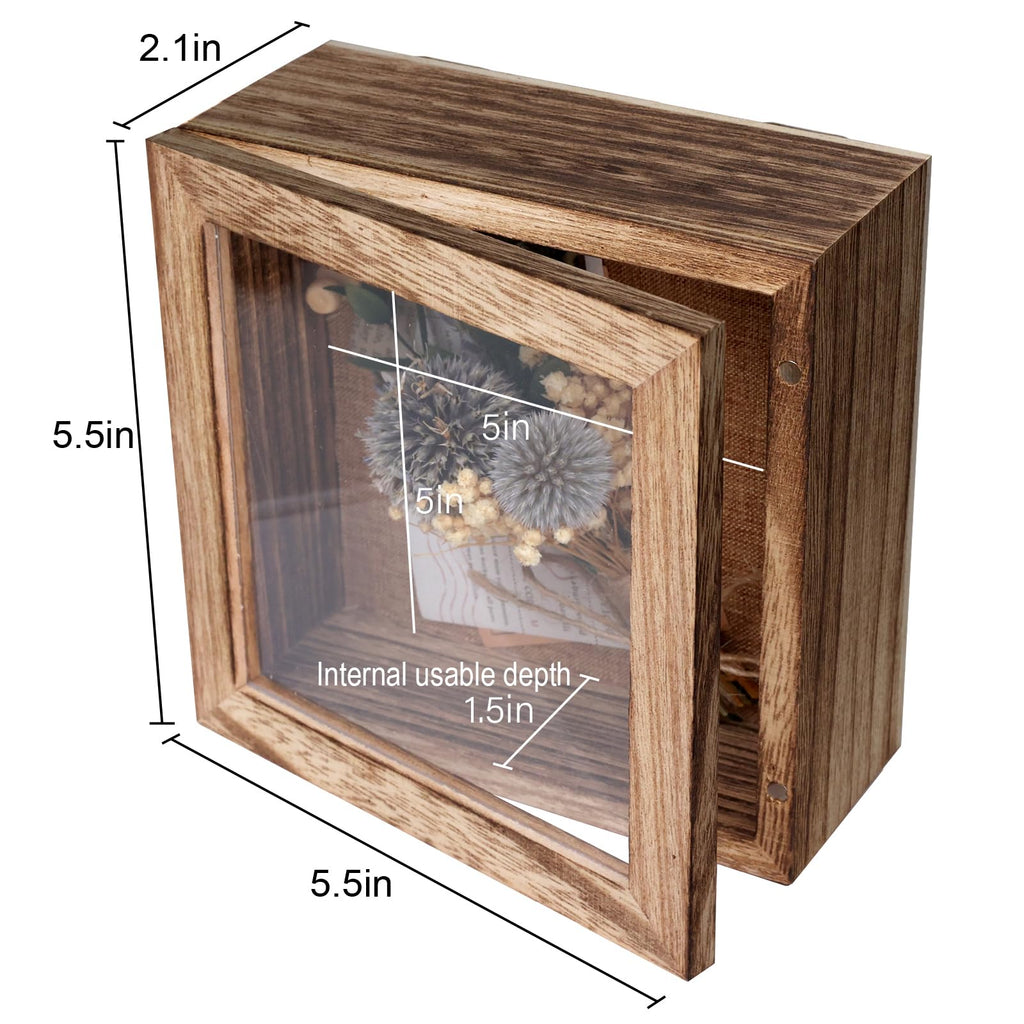 5x5 Small Shadow Box Frame Display Case, Magnetic Door, with Linen Back, for Memory Box, CD Frame Display Case