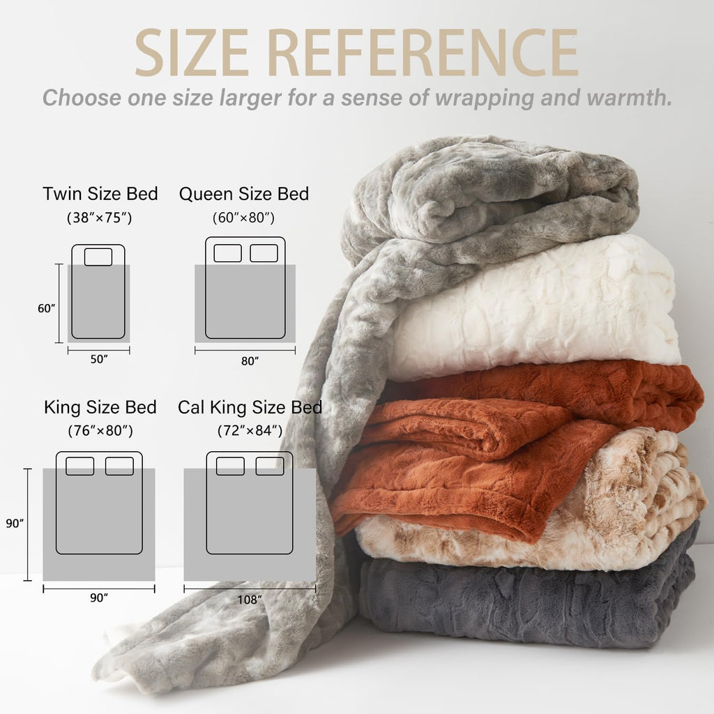Grey Faux Fur Blanket King Size for Bed, 3D Marble Texture Soft Cozy Fuzzy Plush Thick Warm Blanket, Luxury Christmas