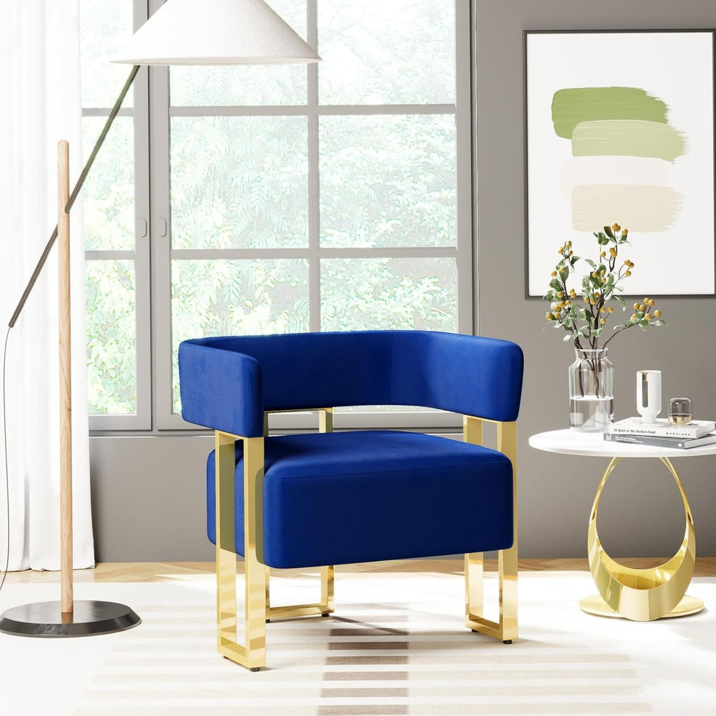 Modern Navy Blue Velvet Accent Chair Set of 2, Barrel Chairs Set of 2, Arm Side Chairs Bedroom (2, Blue)