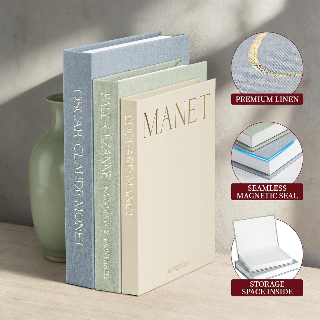 Decorative Books Decor, Set of 3 Faux Books, Coffee Table Decor | Hidden Storage Book Box for Bookshelf, Mantel &