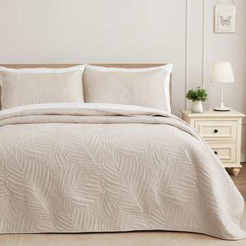 Quilt Bedding Set, Lightweight Brich Beige Quilts for All Seasons, Soft Microfiber Bedspreads