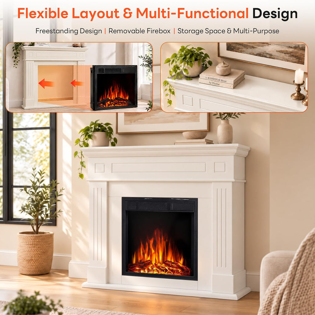 Electric Fireplace with Mantel, Classical Cream, (43inch)