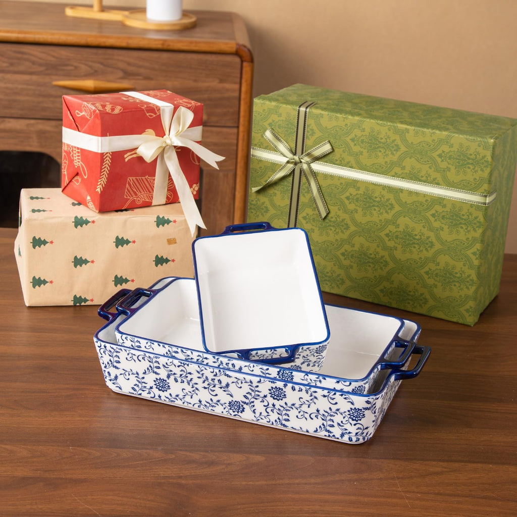 Ceramic Bakeware Set - Casserole Dish Dishes for Oven - Rectangular Lasagna Pans with Handles Cooking - Microwave &