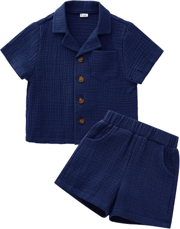 Toddler Baby Boy Summer Outfit Set Cuban Shirt Shorts