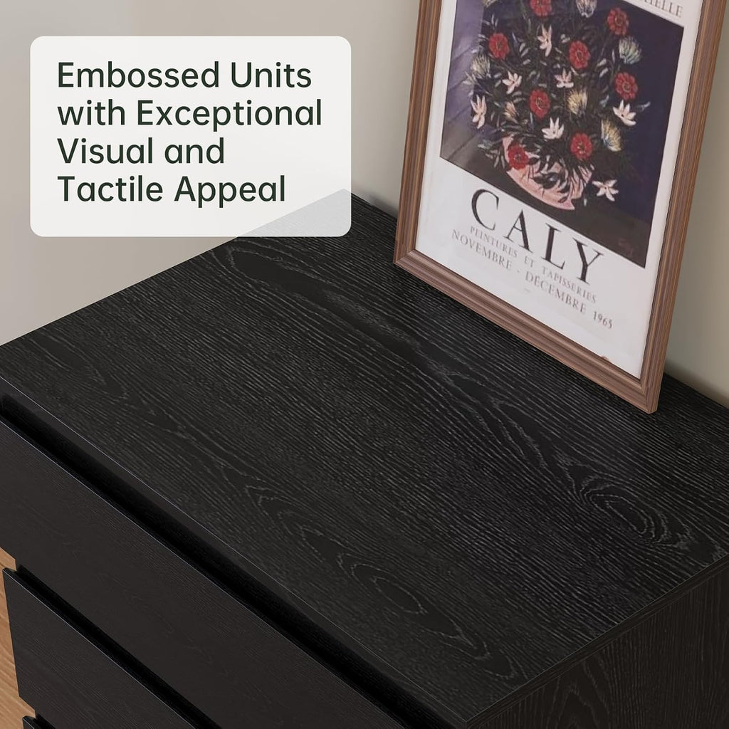 Black Wood Dresser , 5 Drawer for Clothes Storage | Handle-Free, Tall Wooden Chest Drawers , Night Stand