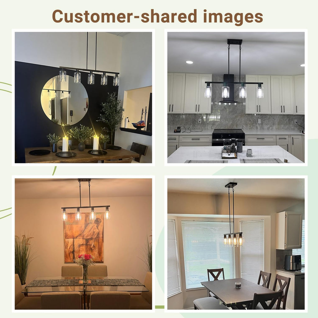 4-Light Kitchen Island Lighting, Black Simplicity Bar Island Lights for Kitchen, Farmhouse Chandelier with Adjustable