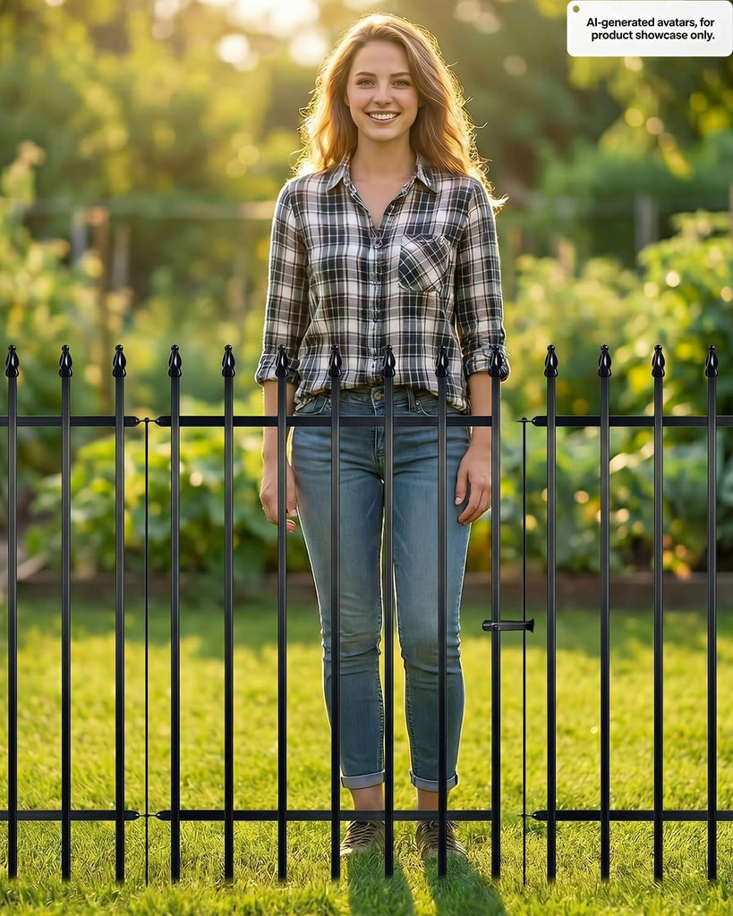 Metal Garden Fence 42" H x 30" W (5 Pack), No Digging Thicken Decorative Garden Border Fence, Rustproof Black Garden