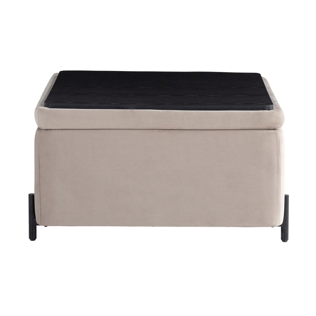 Connor 31.1" Large Storage Ottoman, Modern Boho, Matte Black Metal Legs, Velvet Fabric, Taupe