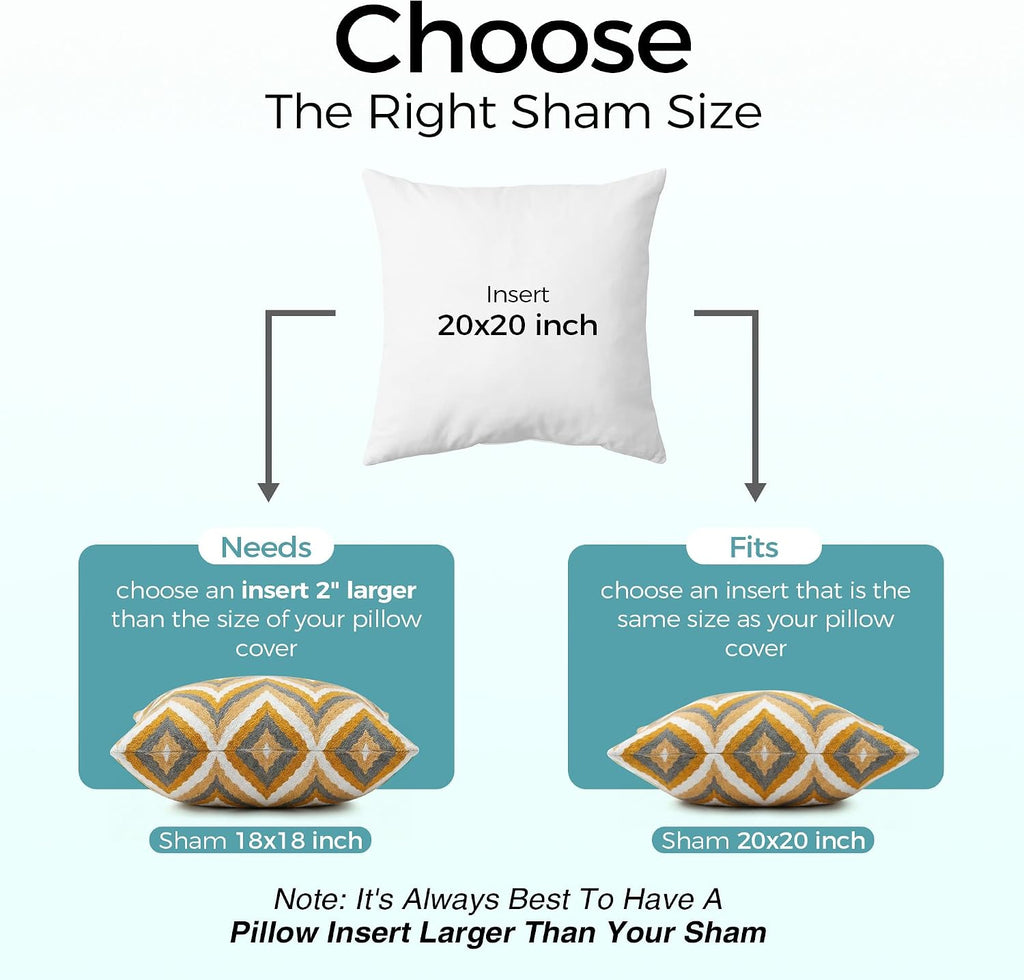 20x20 Throw Pillow Insert, Pack of 1, Indoor Decorative Down Alternative Throw Pillows for Couch, Sofa & Bed
