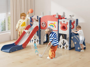 13 in 1 Toddler Slide Set, Indoor Outdoor Playset for 1-3, Blue Red