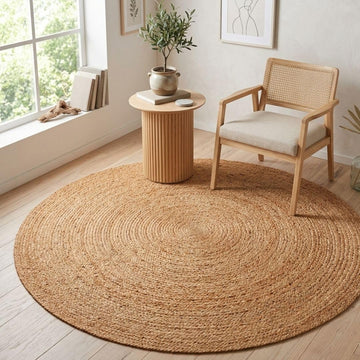 Handcrafted Jute Braided Rug Round - 100% Natural Jute Area Rug - Rustic Farmhouse Boho Accent Rug for