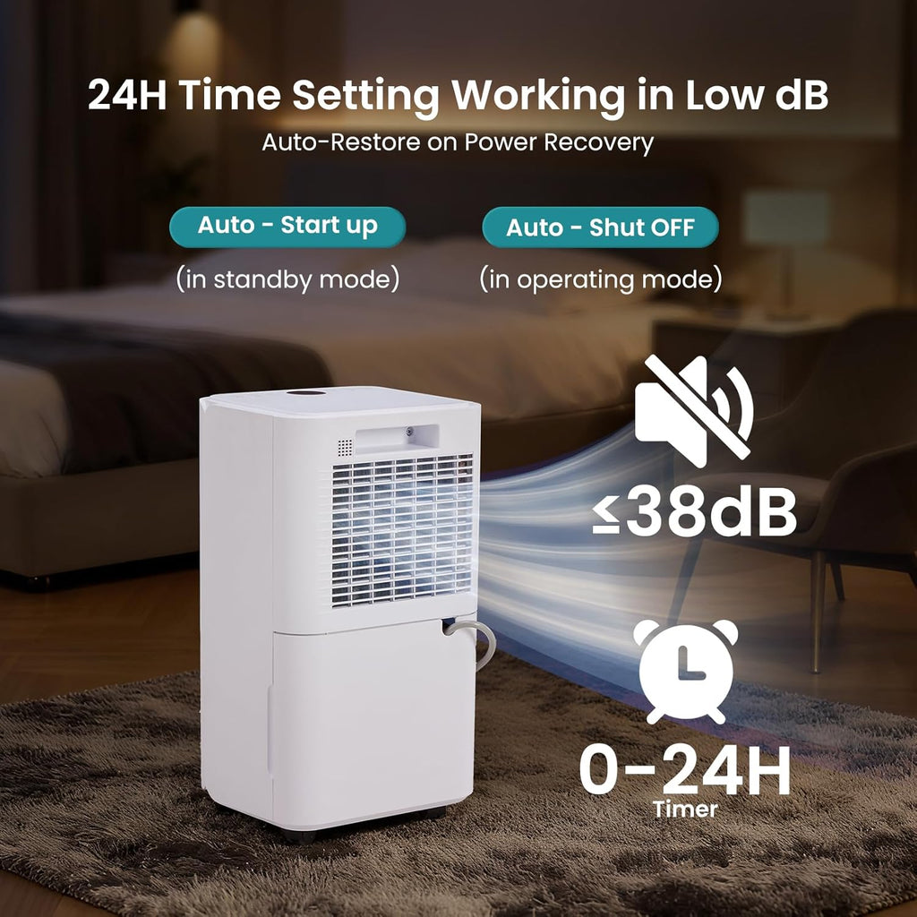 30Pints Dehumidifier with Drain Hose, Most Efficient Energy Star, 2,000 Sq.Ft Dehumidifier for Basement, 2L Tank 38dB