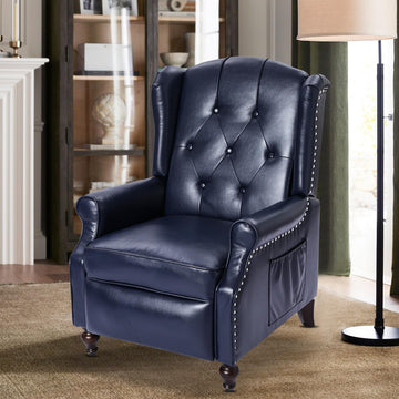 Wingback Recliner Chair, Push Back Arm Chair (1, Navy Blue)