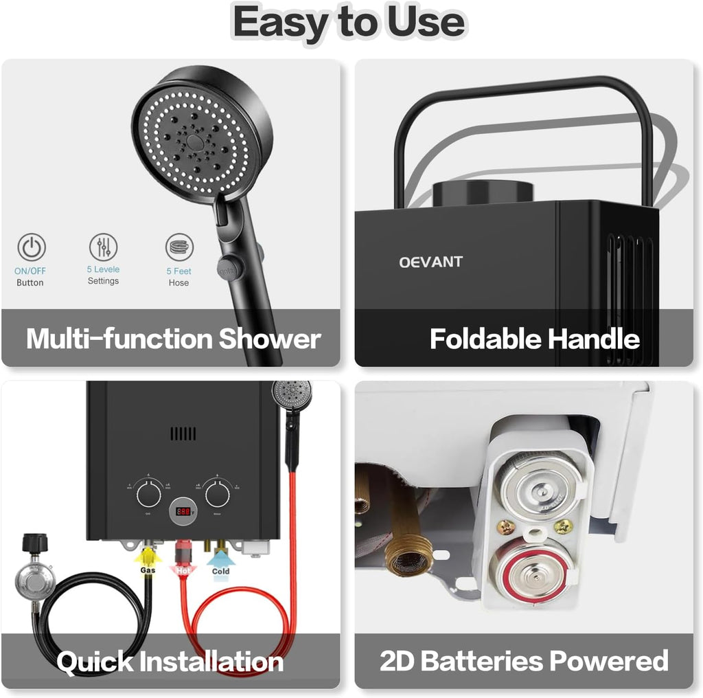 Propane Water Heater, 1.58GPM 6L Portable Tankless Water Heater with Handle & Overheating Protection, Propane Gas