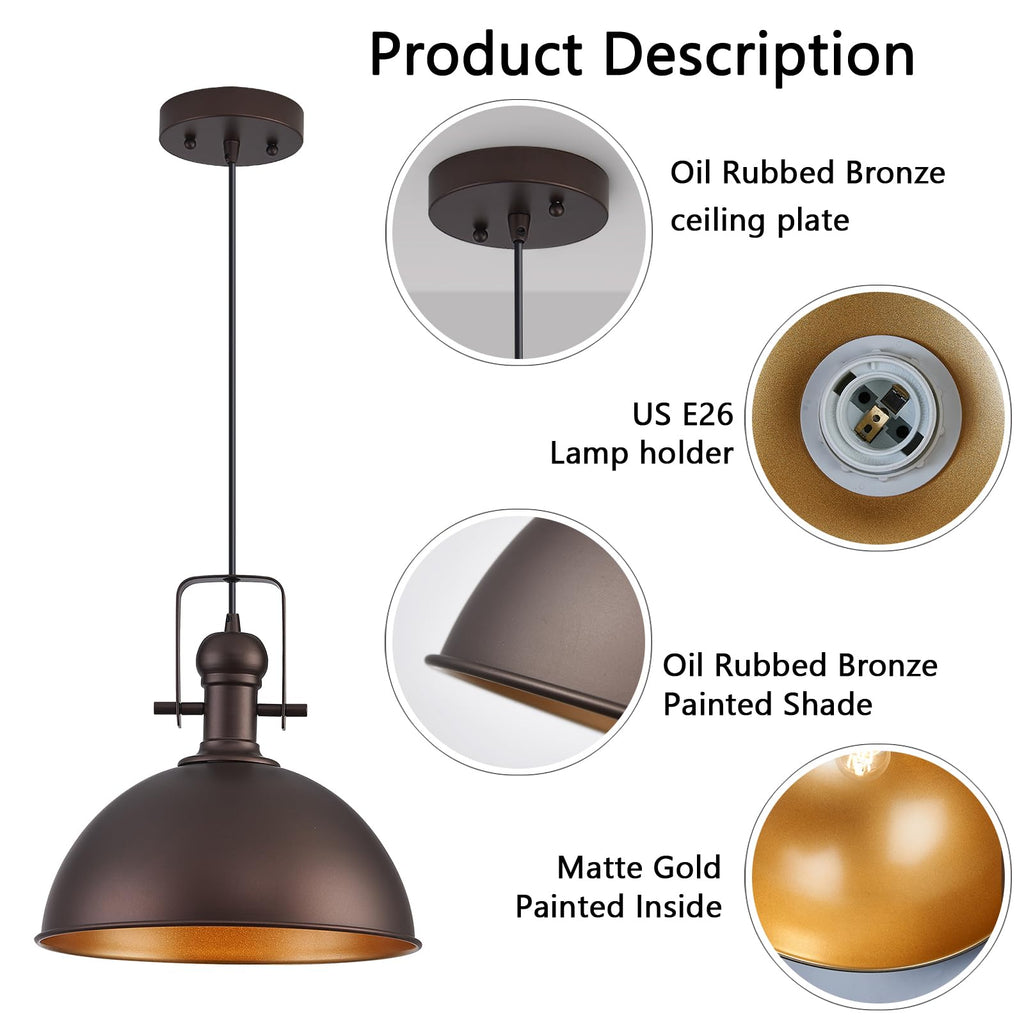 12 Inch ORB Farmhouse Pendant Lights Island 2 Pack