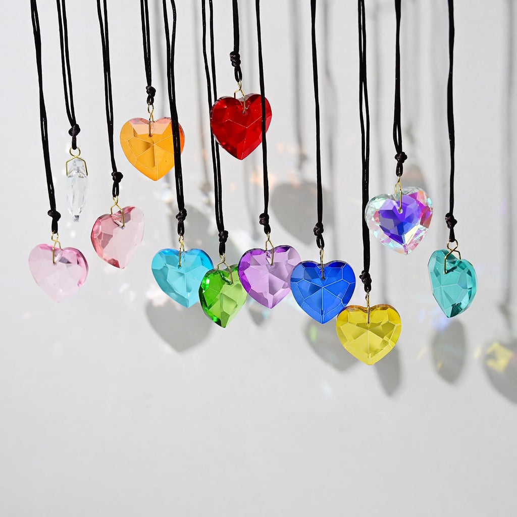 12pcs Crystal Heart Prism Suncatcher Glass Heart Window Prisms Sun Catchers - Crystal Heart Prism Chandelier Drop