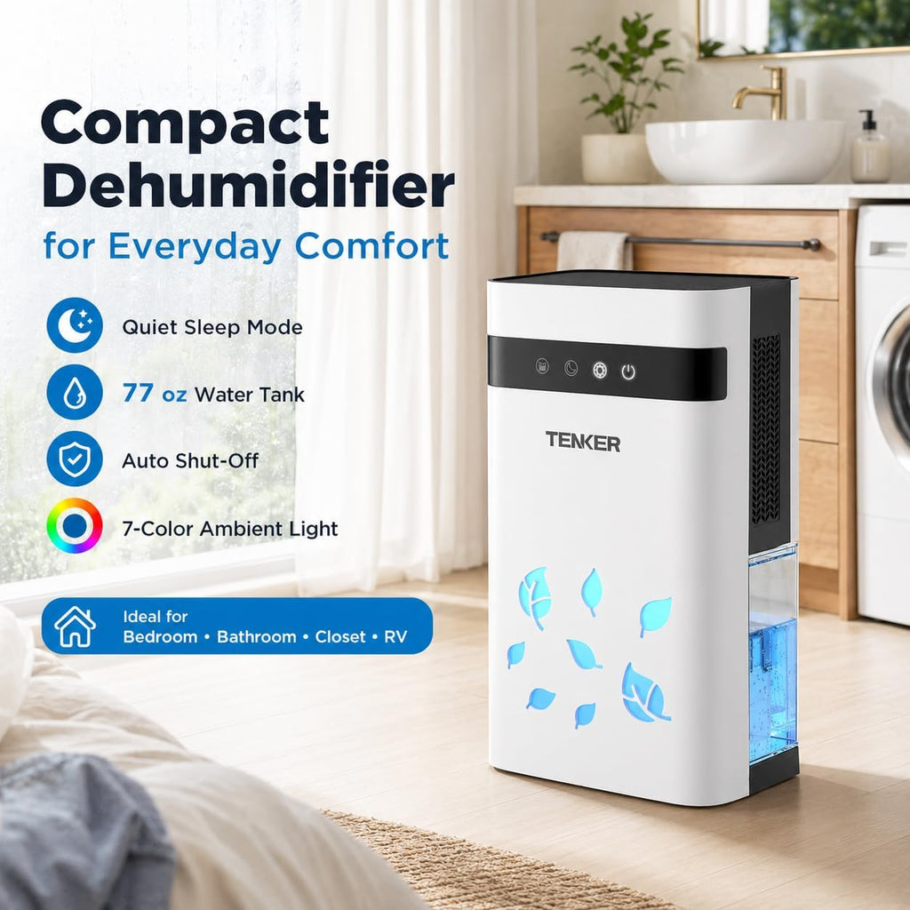 Dehumidifier for Home, 77oz Water Tank (1000 sq.ft) Dehumidifiers, Quiet Dehumidifier with Auto Shut Off, Sleep Mode