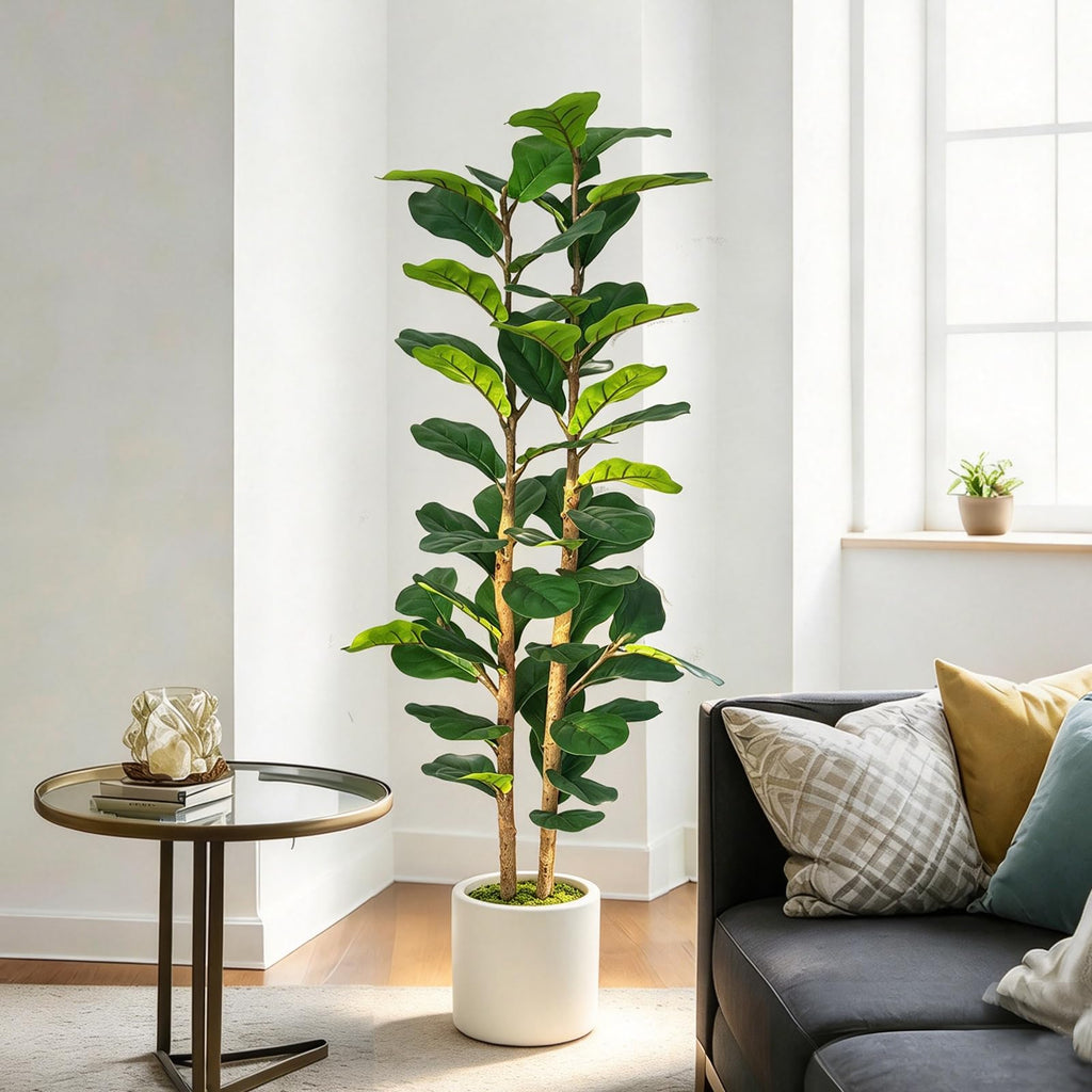 5ft Fiddle Leaf Fig Tree Artificial Plants in White Pot