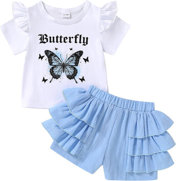 Baby Girl Clothes Summer T-shirt Layered Ruffles Shorts Set Toddler Outfits