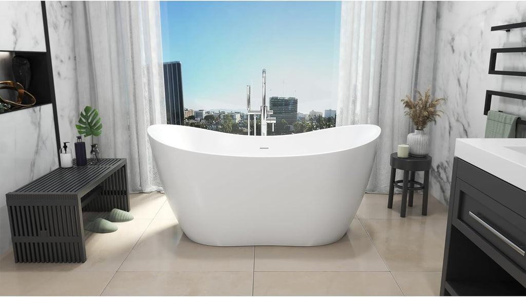 Nile 54 inch L x 28 3/8 inch W x 28 3/8 inch H Freestanding Acrylic Bathtub with Brushed Nickel Drain