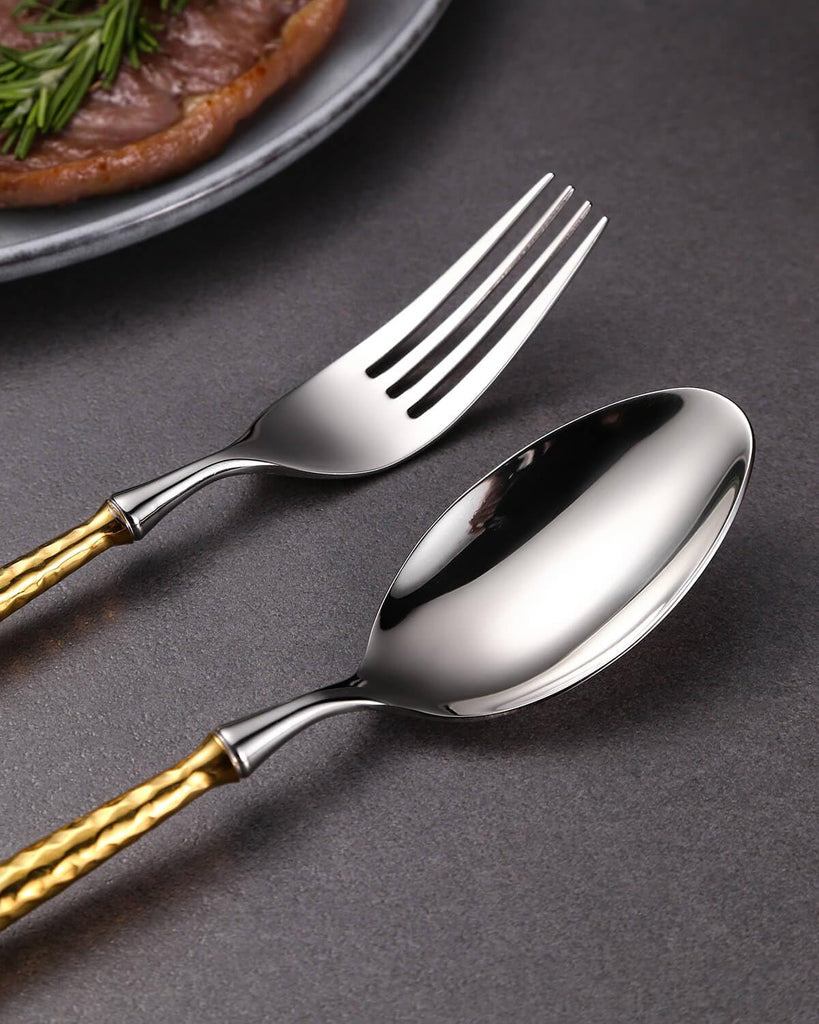 20-Piece Hammered Silver Gold Silverware Set,18/10 Stainless Steel Forging Heavy Duty Cutlery Set for 4, Luxury