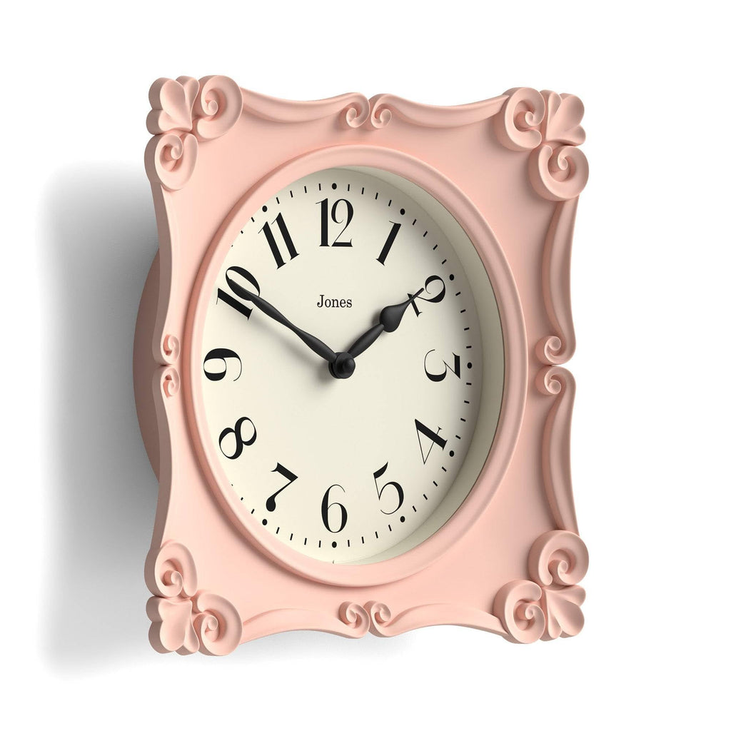 Rialto wall Clock | Ornate Square Clock | 10" | Pink