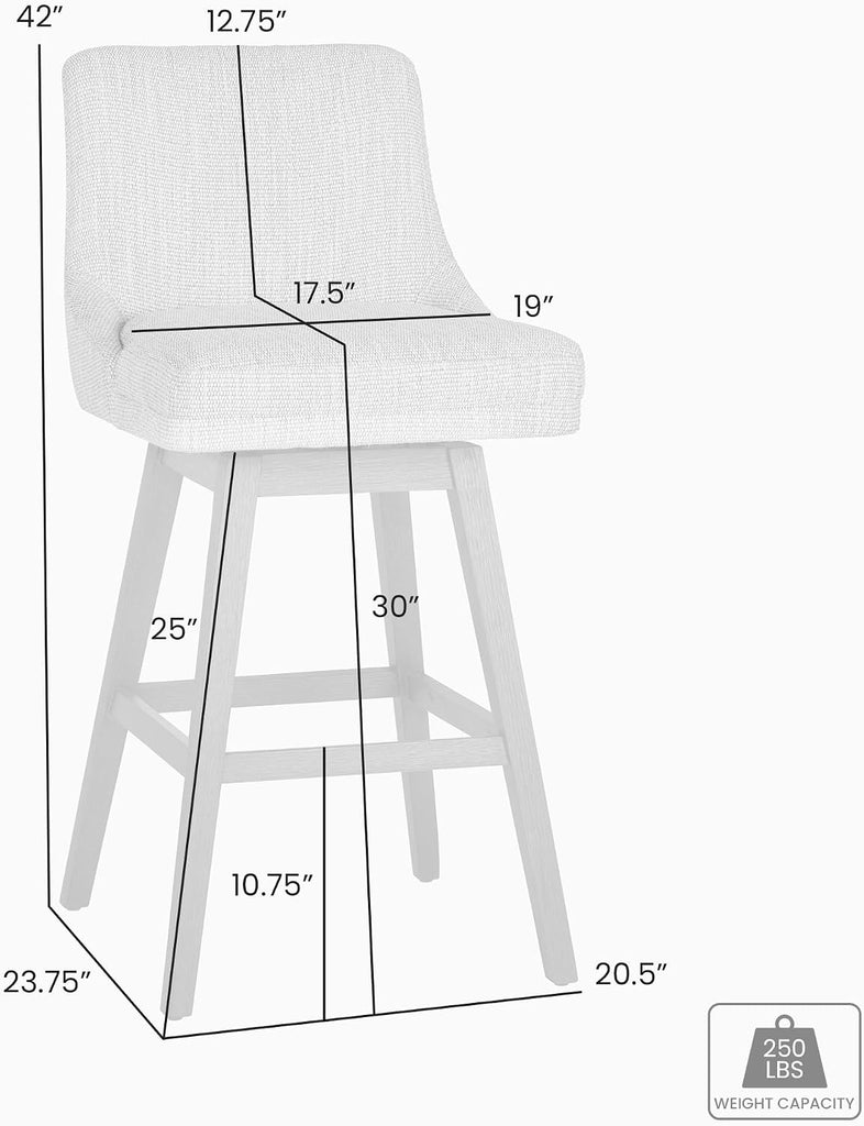 Branson Brown Solid Wood Upholstered 30" Bar Height Swivel Barstool with Beige Fabric Seat - Set of 2