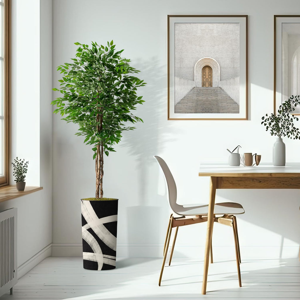 Artificial Tree in Optional Designed Pot, Fake Ficus Silk Tree for Indoor and Outdoor Home Decoration - 75" Overall