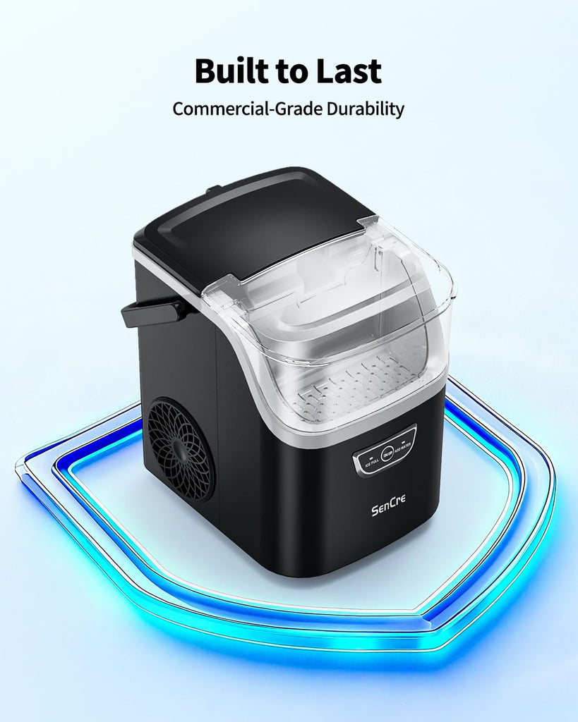 Nugget Ice Maker with Handle, 40lbs/Day Countertop Ice Maker Ready in 5 Mins, Soft Sonic Ice, Auto-Cleaning Ice